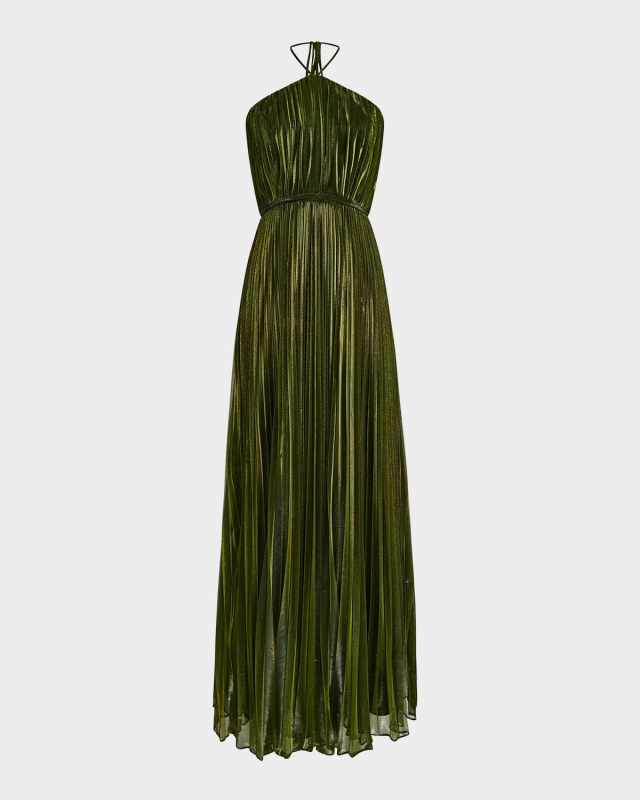 Marisol Pleated A-Line Halter Gown
